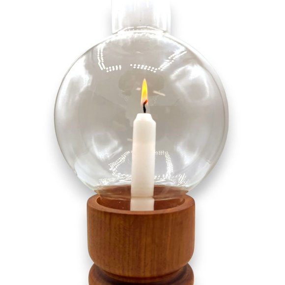 Vintage MCM Modern Minimalist Teak / Glass Hurricane Lamp - Picture 3 of 9